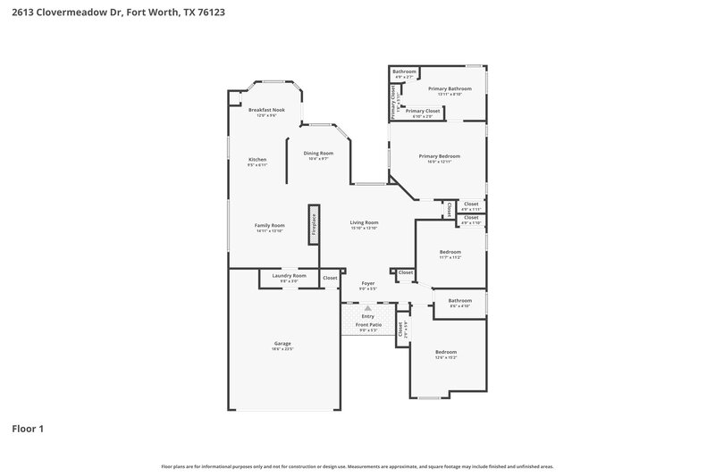 2,105/Mo, 2613 Clovermeadow Dr Fort Worth, TX 76123 Floor Plan View