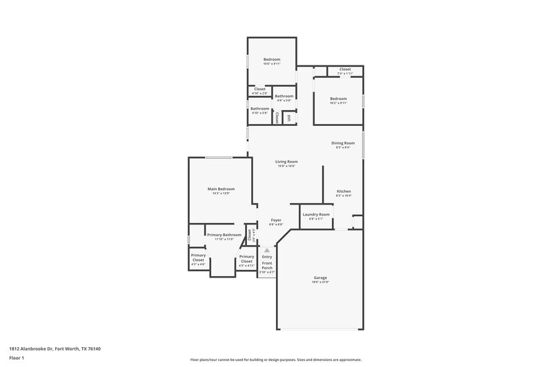 1,740/Mo, 1812 Alanbrooke Dr Fort Worth, TX 76140 Floor Plan View