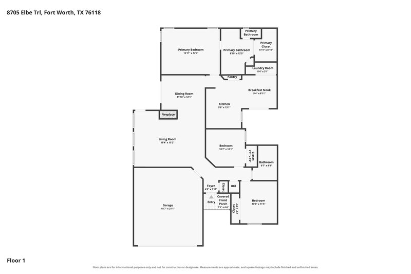 2,165/Mo, 8705 Elbe Trail Fort Worth, TX 76118 Floor Plan View