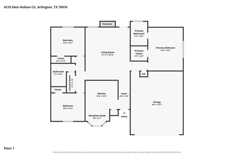 2,080/Mo, 4210 Glen Hollow Cir Arlington, TX 76016 Floorplan View