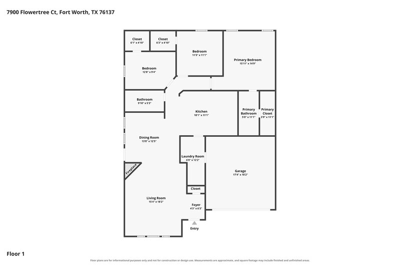 2,015/Mo, 7900 Flowertree Ct Fort Worth, TX 76137 Floor Plan View