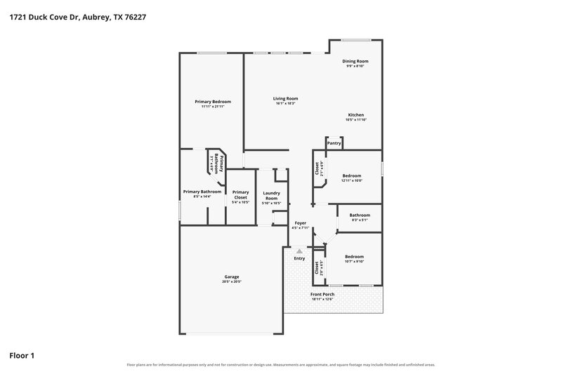 1,925/Mo, 1721 Duck Cove Dr Aubrey, TX 76227 Floor Plan View