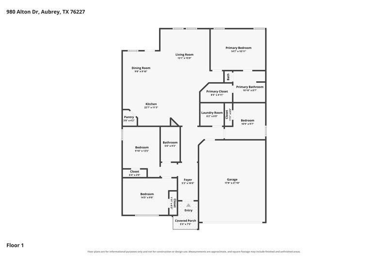 2,075/Mo, 980 Alton Dr Aubrey, TX 76227 Floor Plan View