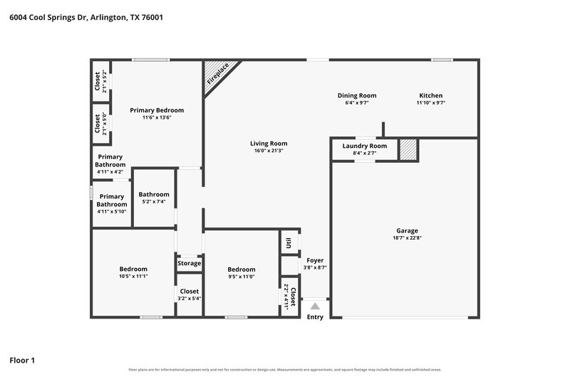 2,045/Mo, 6004 Cool Springs Dr Arlington, TX 76001 Floor Plan View