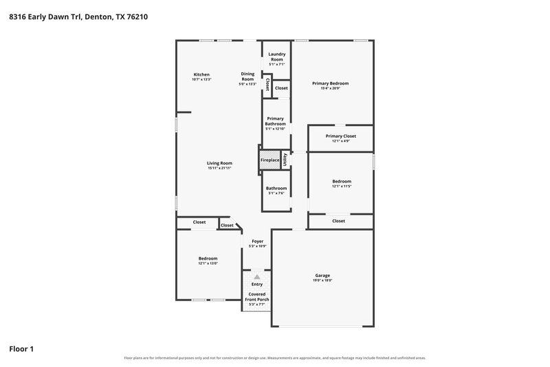 1,940/Mo, 8316 Early Dawn Trl Denton, TX 76210 Floor Plan View
