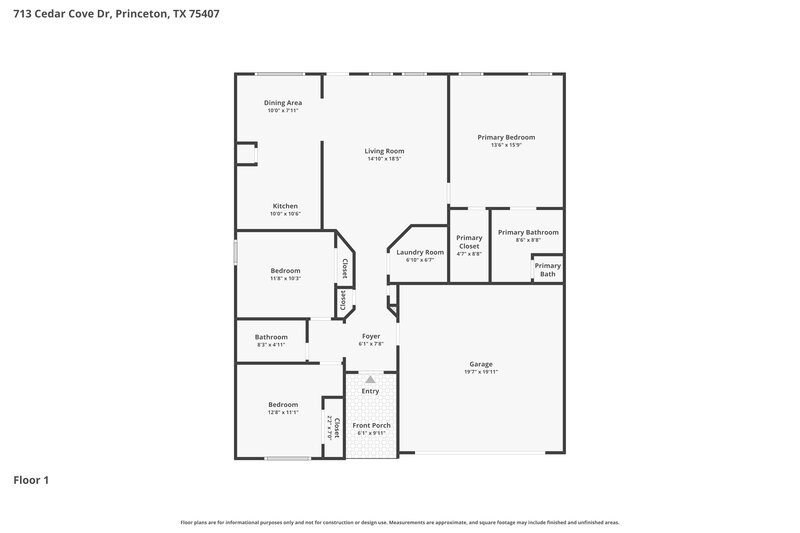 1,800/Mo, 713 Cedar Cove Dr Princeton, TX 75407 Floor Plan View