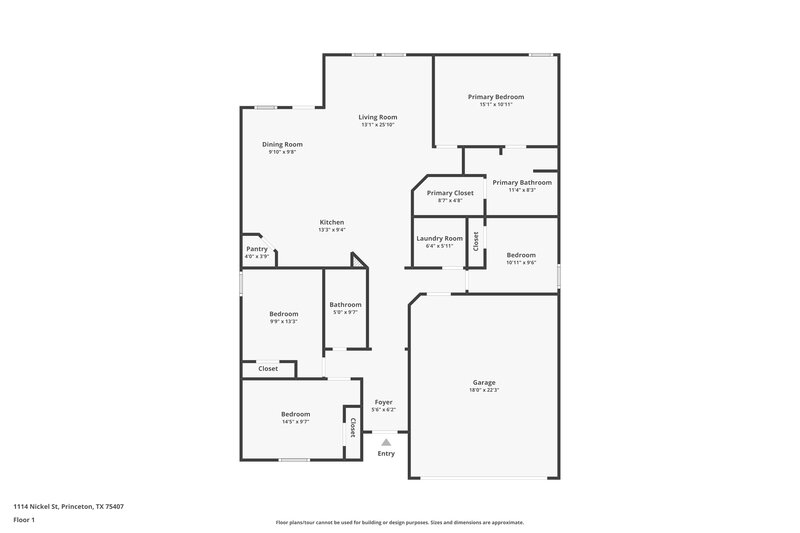 2,040/Mo, 1114 Nickel St Princeton, TX 75407 Floor Plan View