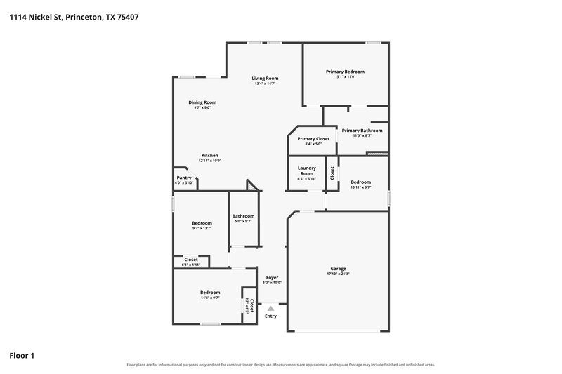 1,950/Mo, 1114 Nickel St Princeton, TX 75407 Floor Plan View