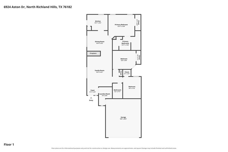 2,040/Mo, 6924 Aston Dr North Richland Hills, TX 76182 Floor Plan View