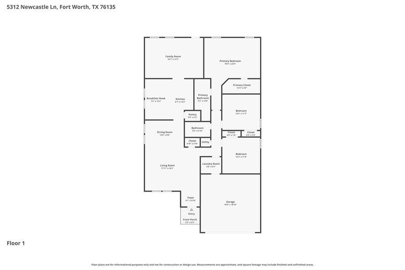 2,065/Mo, 5312 Newcastle Ln Fort Worth, TX 76135 Floor Plan View