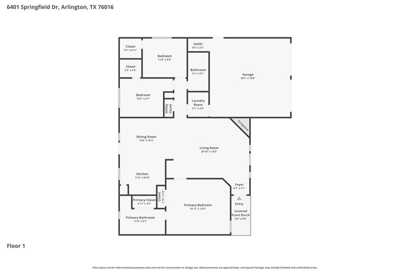 2,125/Mo, 6401 Springfield Dr Arlington, TX 76016 Floor Plan View