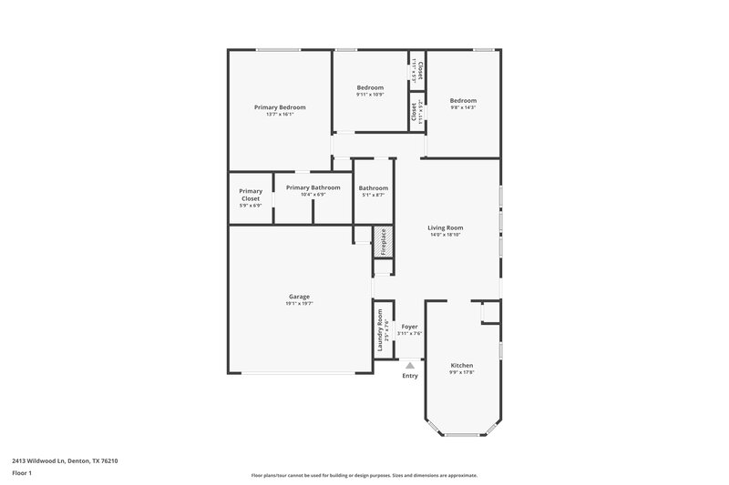 1,880/Mo, 2413 Wildwood Ln Denton, TX 76210 Floor Plan View
