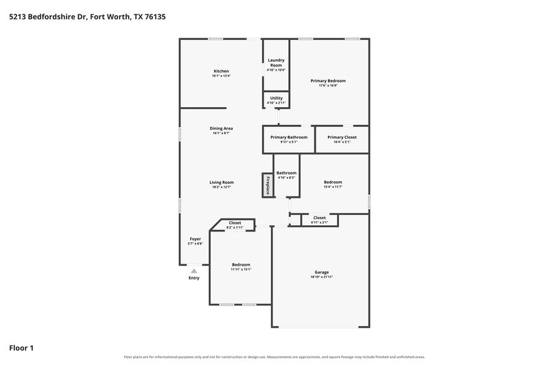 1,845/Mo, 5213 Bedfordshire Dr Fort Worth, TX 76135 Floor Plan View