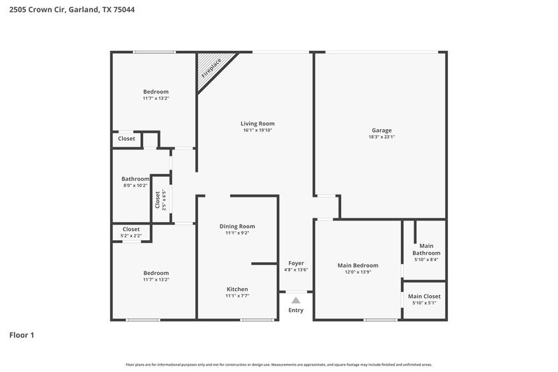 2,065/Mo, 2505 Crown Circle Garland, TX 75044 Floor Plan View