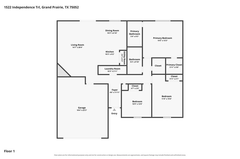 2,135/Mo, 1522 Independence Trail Grand Prairie, TX 75052 Floor Plan View