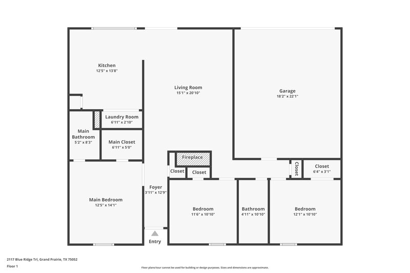 2,100/Mo, 2117 Blue Ridge Trail Grand Prairie, TX 75052 Floor Plan View
