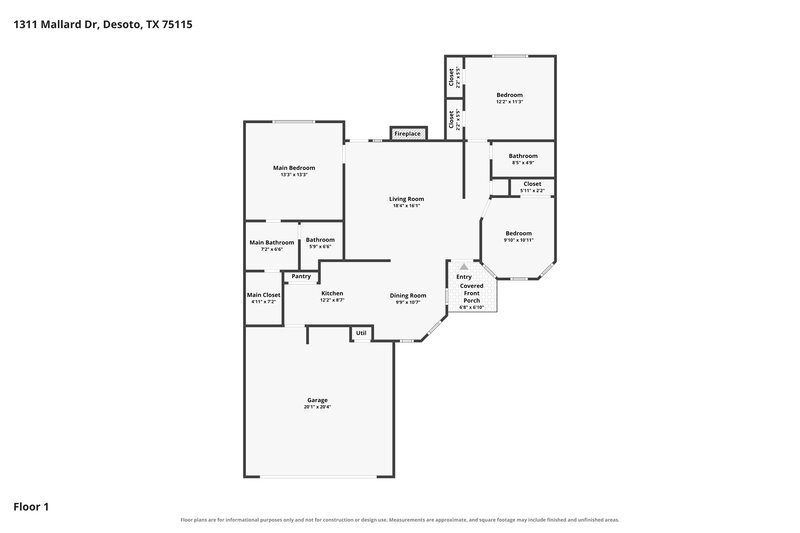 2,115/Mo, 1311 Mallard Dr DeSoto, TX 75115 Floor Plan View