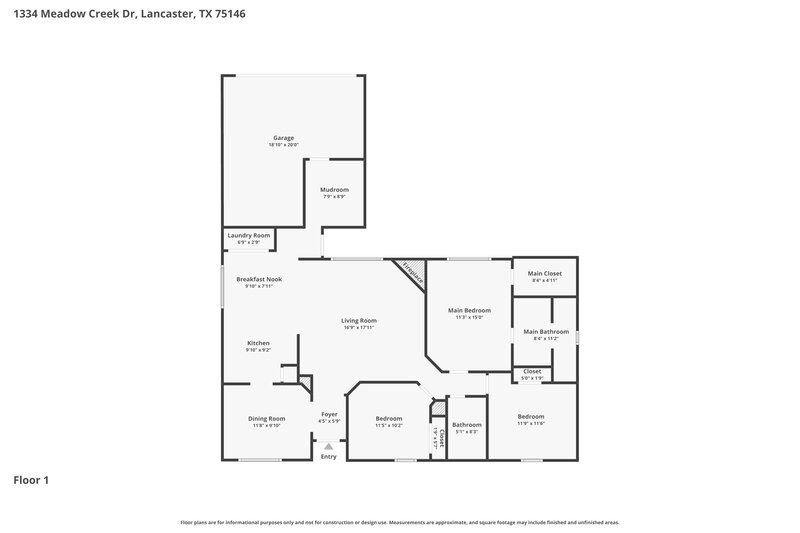 1,895/Mo, 1334 Meadow Creek Dr Lancaster, TX 75146 Floor Plan View