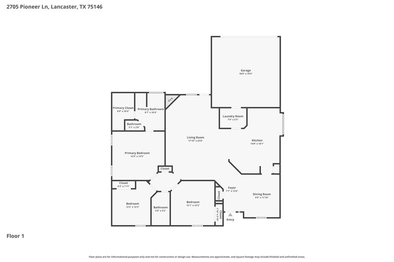 2,190/Mo, 2705 Pioneer Ln Lancaster, TX 75146 Floor Plan View
