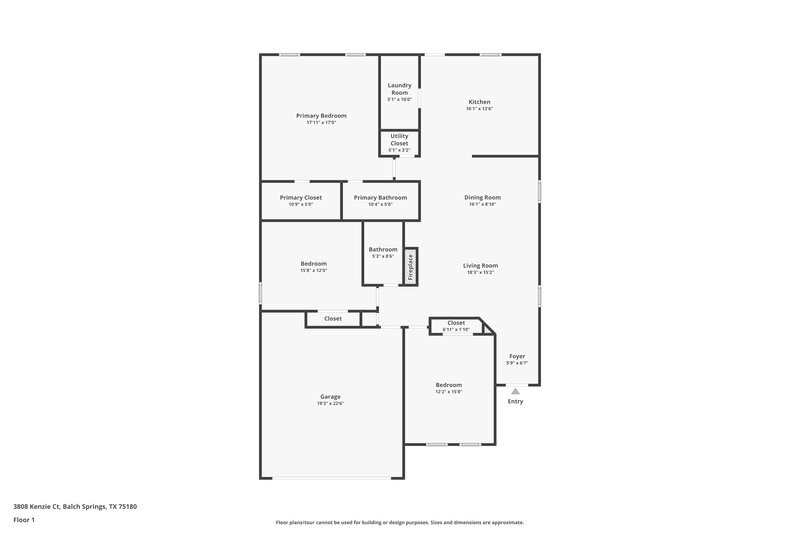 2,135/Mo, 3808 Kenzie Ct Balch Springs, TX 75180 Floor Plan View