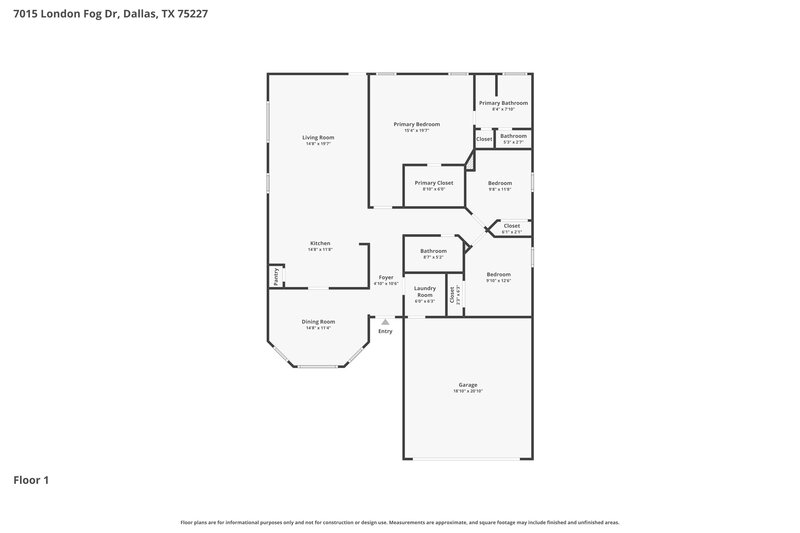 1,960/Mo, 7015 London Fog Dr Dallas, TX 75227 Floor Plan View