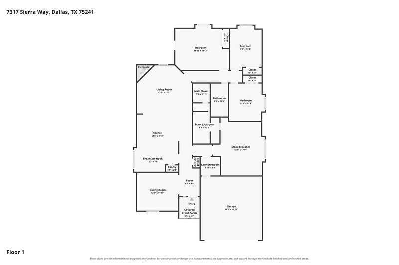 2,175/Mo, 7317 Sierra Way Dallas, TX 75241 Floor Plan View