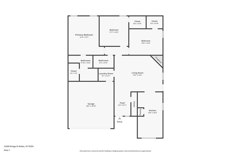 1,875/Mo, 12239 Ortega St Dallas, TX 75253 Floor Plan View