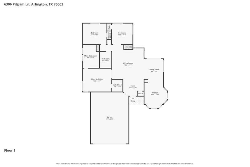 1,885/Mo, 6306 Pilgrim Ln Arlington, TX 76002 Floor Plan View