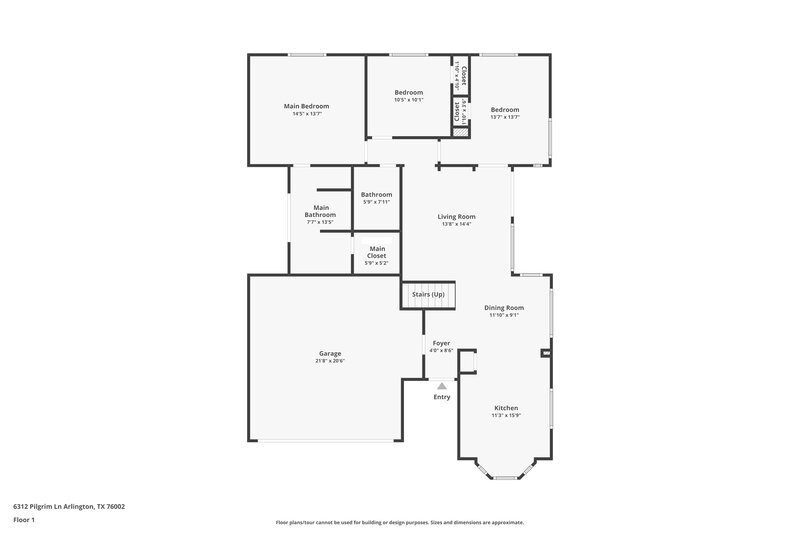 2,535/Mo, 6312 Pilgrim Ln Arlington, TX 76002 Floorplan View