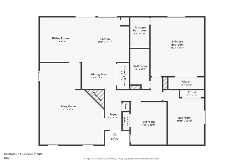 2,115/Mo, 6702 Blackberry Dr Arlington, TX 76016 Floor Plan View