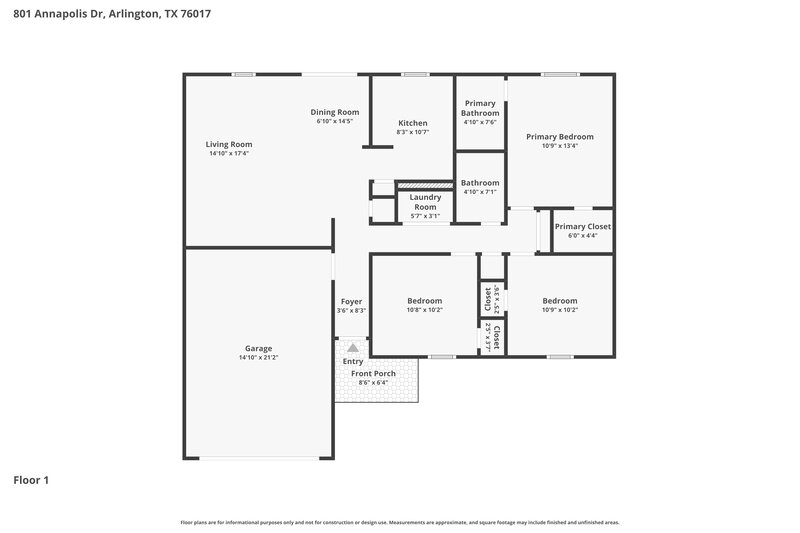 1,915/Mo, 801 Annapolis Dr Arlington, TX 76017 Floor Plan View