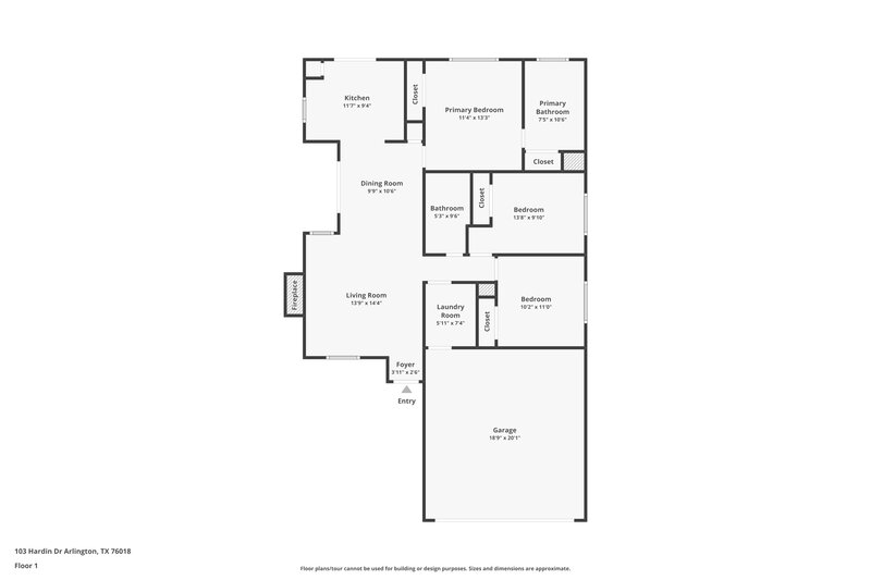 1,970/Mo, 103 Hardin Dr Arlington, TX 76018 Floor Plan View