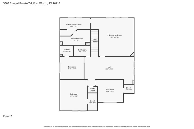1,705/Mo, 3505 Chapel Pointe Trail Fort Worth, TX 76116 Floorplan View 2