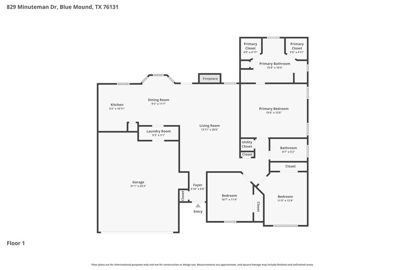 1,755/Mo, 829 Minuteman Dr Blue Mound, TX 76131 Floorplan View