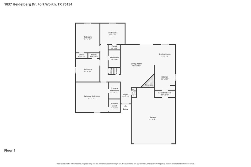 1,940/Mo, 1837 Heidelberg Dr Fort Worth, TX 76134 Floor Plan View