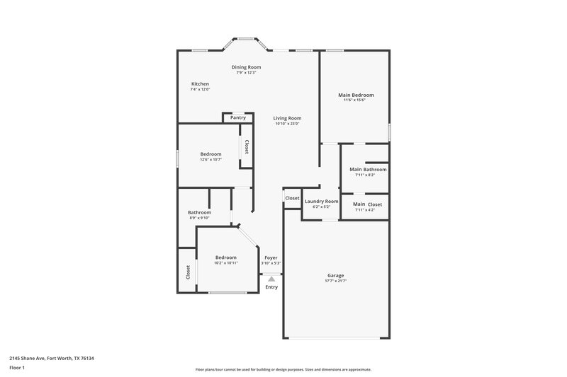 1,865/Mo, 2145 Shane Ave Fort Worth, TX 76134 Floor Plan View