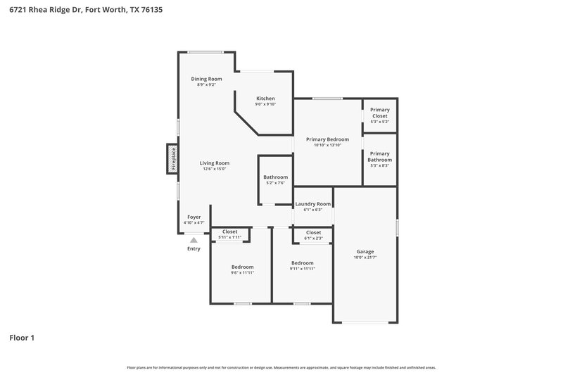 1,815/Mo, 6721 Rhea Ridge Dr Fort Worth, TX 76135 Floor Plan View