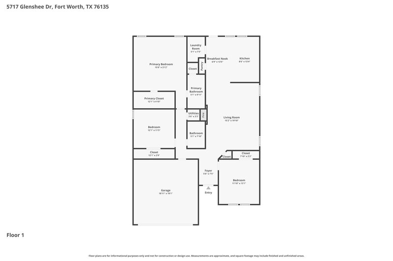1,780/Mo, 5717 Glenshee Dr Fort Worth, TX 76135 Floor Plan View