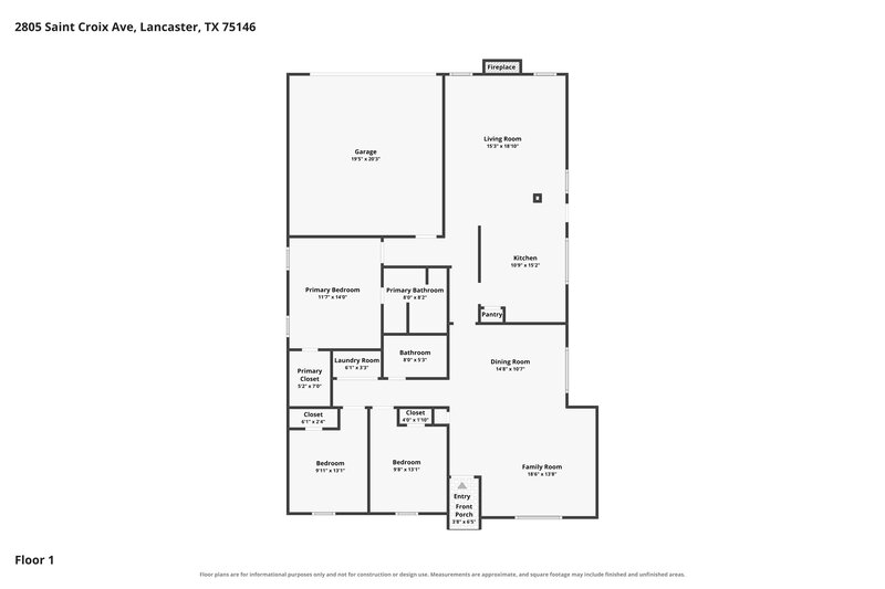 2,250/Mo, 2805 St Croix Ave Lancaster, TX 75146 Floor Plan View