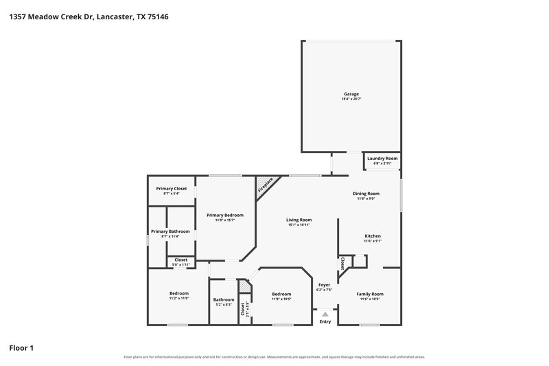 1,885/Mo, 1357 Meadow Creek Dr Lancaster, TX 75146 Floor Plan View