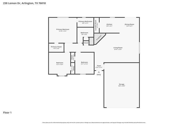 2,070/Mo, 230 Lemon Dr Arlington, TX 76018 Floor Plan View