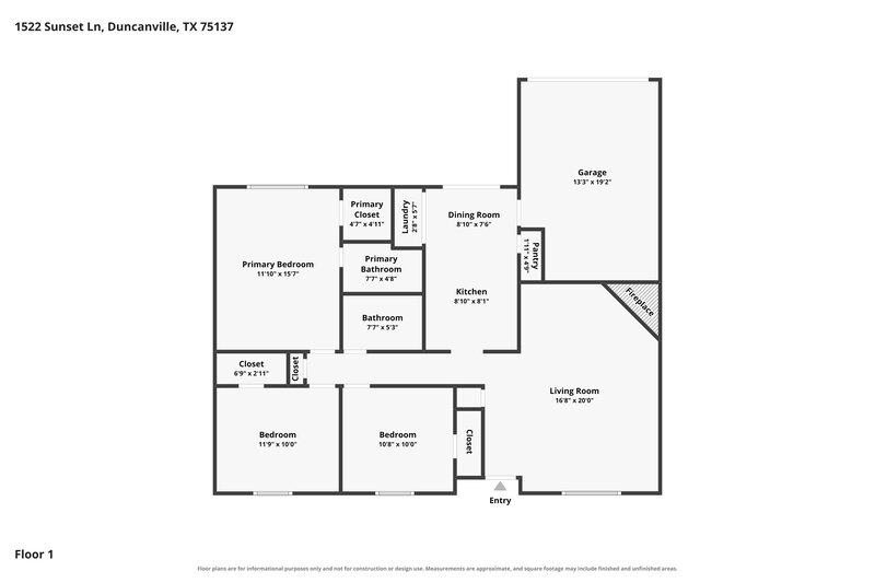 1,760/Mo, 1522 Sunset Ln Duncanville, TX 75137 Floor Plan View