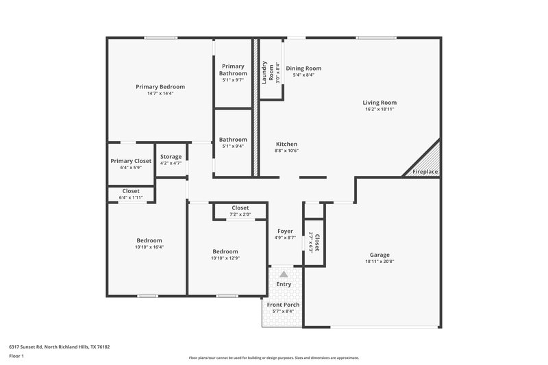 1,965/Mo, 6317 Sunset Rd North Richland Hills, TX 76182 Floor Plan View