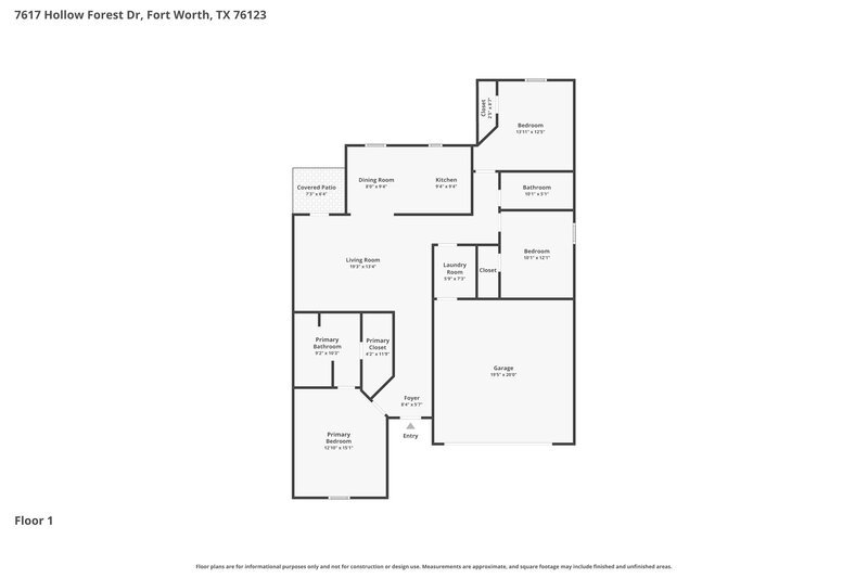 1,925/Mo, 7617 Hollow Forest Dr Fort Worth, TX 76123 Floor Plan View