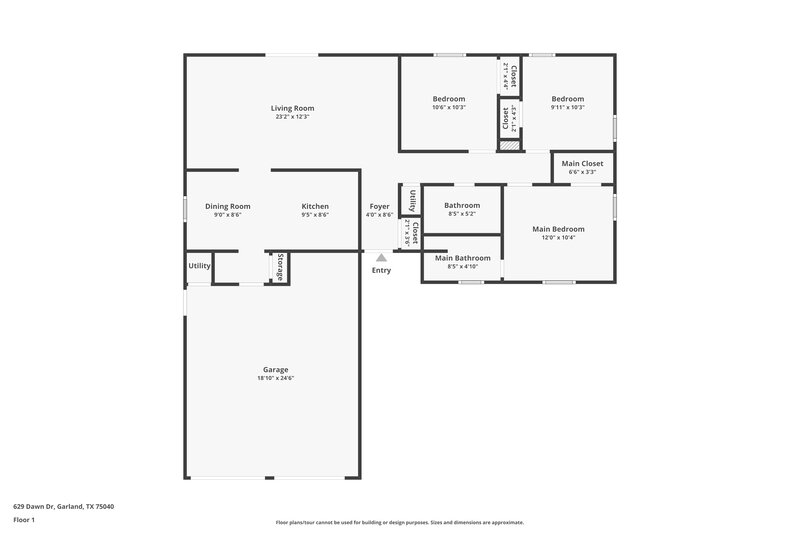1,850/Mo, 629 Dawn Dr Garland, TX 75040 Floor Plan View