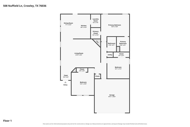 2,095/Mo, 508 Nuffield Ln Fort Worth, TX 76036 Floor Plan View