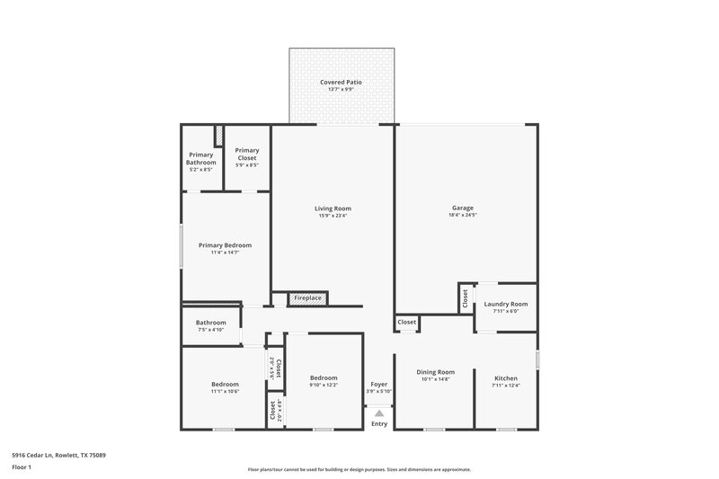 1,850/Mo, 5916 Cedar Lane Rowlett, TX 75089 Floor Plan View