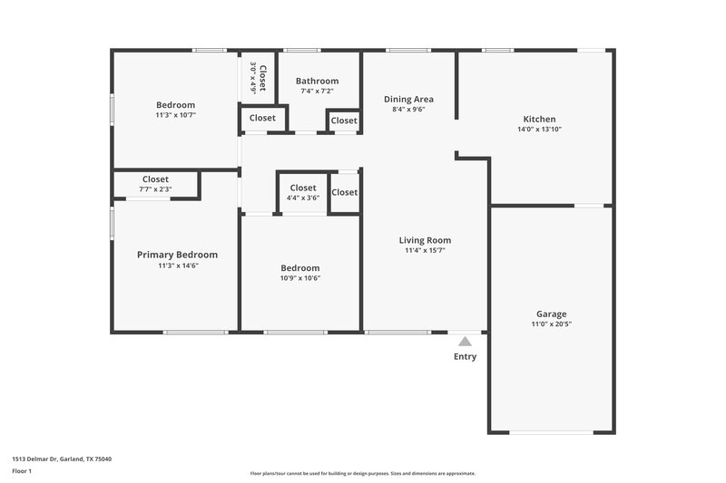 1,740/Mo, 1513 Delmar Dr Garland, TX 75040 Floor Plan View