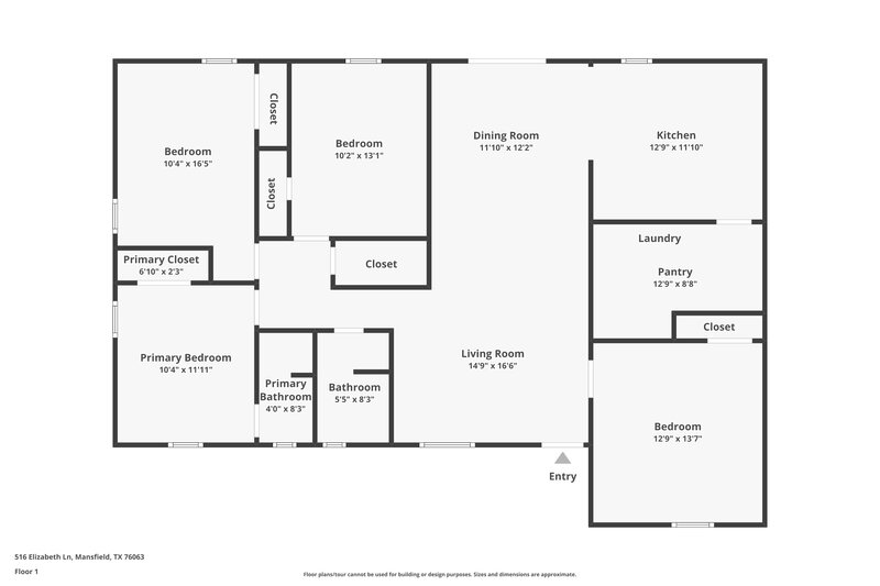 1,725/Mo, 516 Elizabeth Ln Mansfield, TX 76063 Floor Plan View