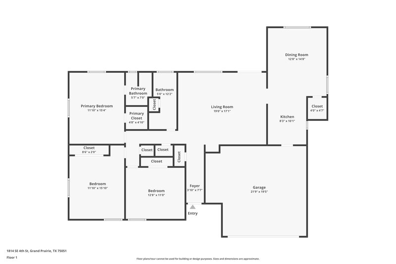 1,850/Mo, 1814 Southeast 4th Street Grand Prairie, TX 75051 Floor Plan View